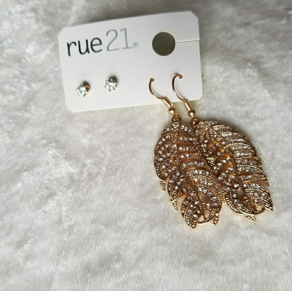 2 sets of Gold colored Rue 21 Earrings